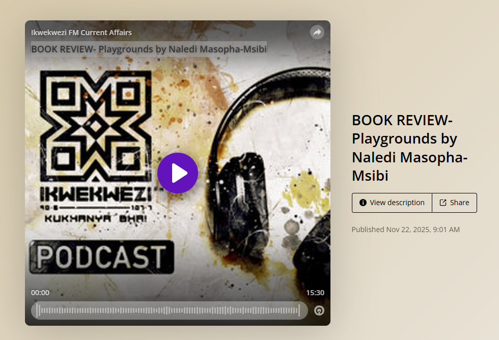 BOOK REVIEW- Playgrounds by Naledi Masopha-Msibi